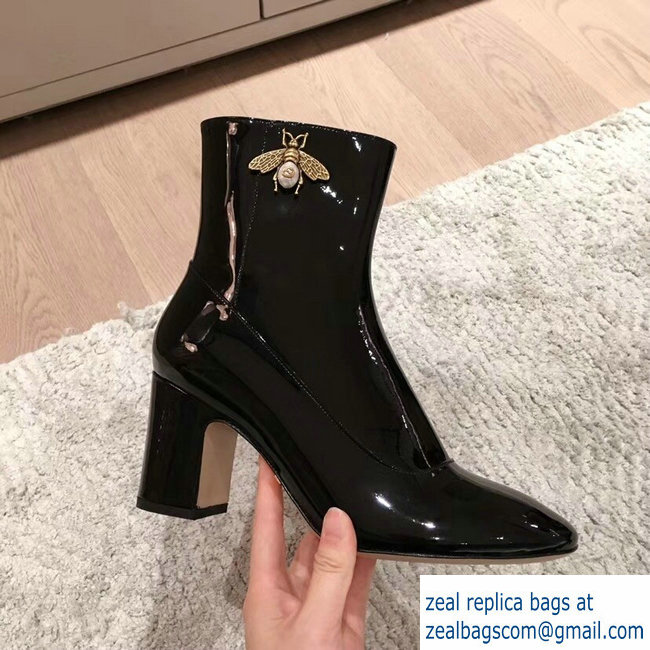 Gucci Bee Patent Leather Ankle Boots Black 2018