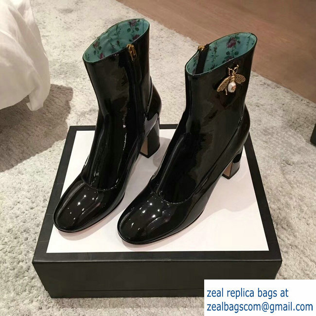 Gucci Bee Patent Leather Ankle Boots Black 2018