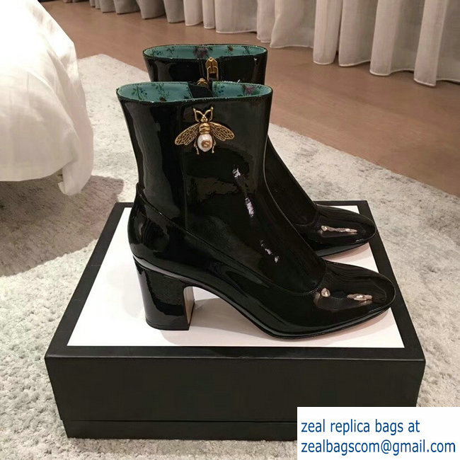 Gucci Bee Patent Leather Ankle Boots Black 2018