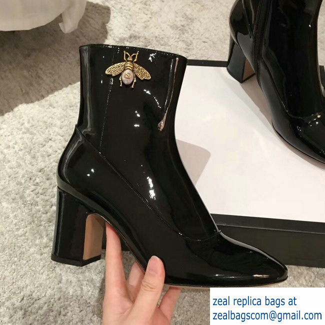 Gucci Bee Patent Leather Ankle Boots Black 2018 - Click Image to Close