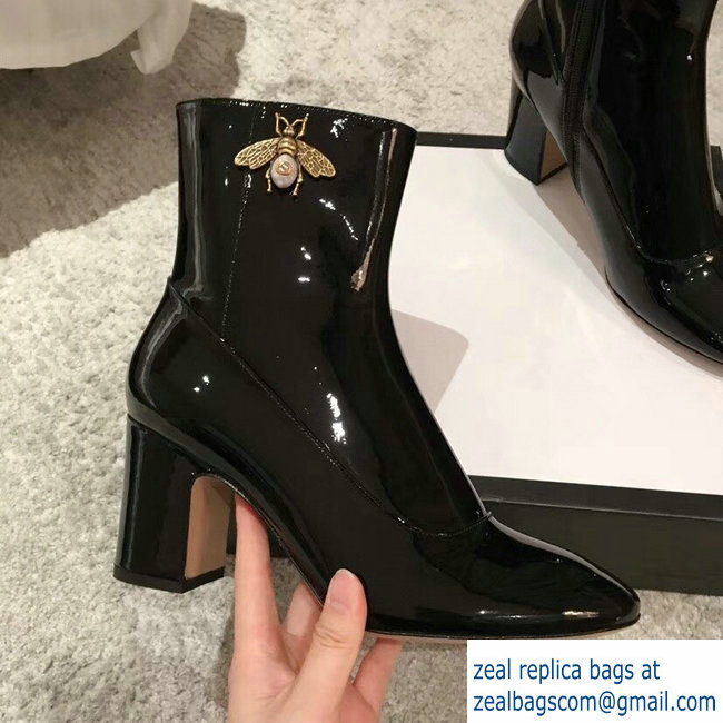 Gucci Bee Patent Leather Ankle Boots Black 2018