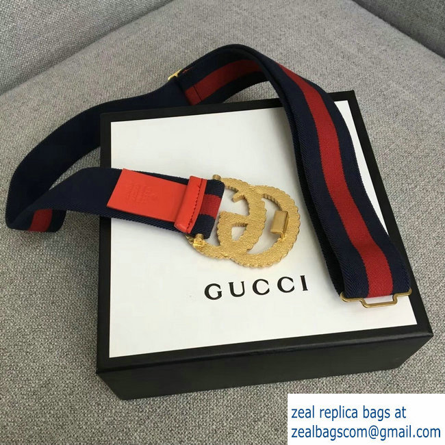 Gucci Blue/Red Web Elastic Belt With Torchon Double G Buckle 2018 - Click Image to Close