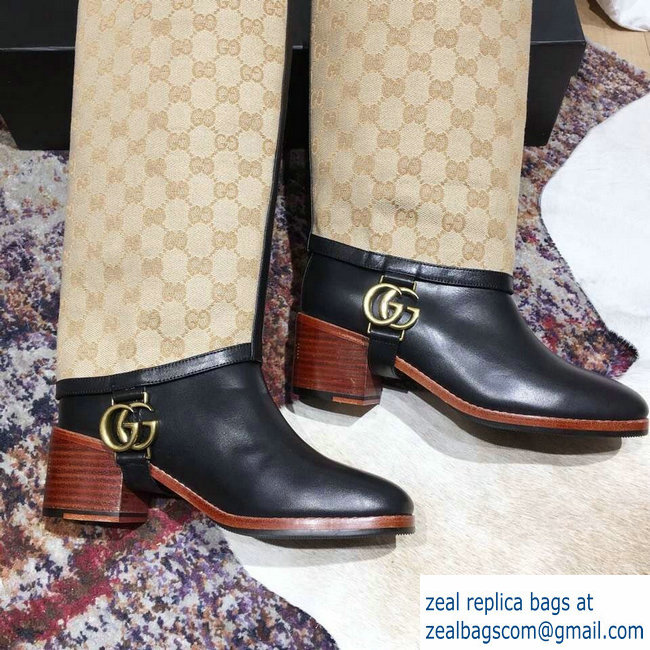 Gucci Double G Leather Knee Boots 549691 Black with GG Gaiter 2018