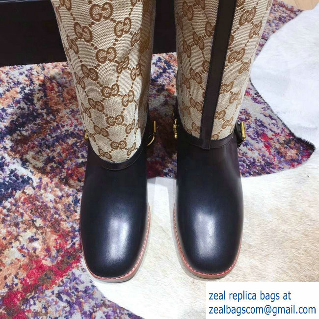 Gucci Double G Leather Knee Boots 549691 Black with GG Gaiter 2018 - Click Image to Close