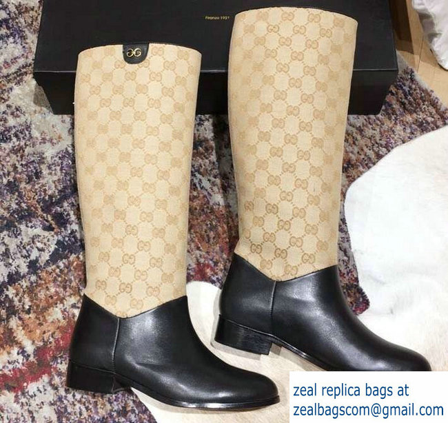 Gucci Feline Head and Double G Leather Knee Boots 549678 Beige 2018 - Click Image to Close