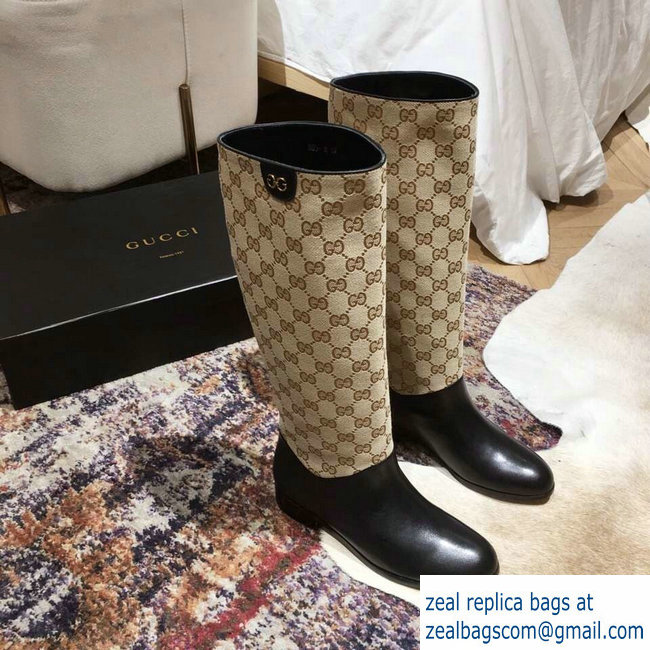 Gucci Feline Head and Double G Leather Knee Boots 549678 Beige 2018 - Click Image to Close