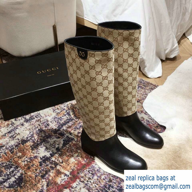 Gucci Feline Head and Double G Leather Knee Boots 549678 Beige 2018