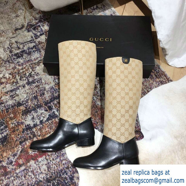 Gucci Feline Head and Double G Leather Knee Boots 549678 Beige 2018 - Click Image to Close