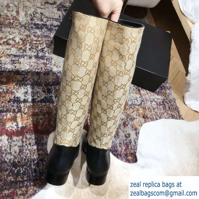 Gucci Feline Head and Double G Leather Knee Boots 549678 Beige 2018