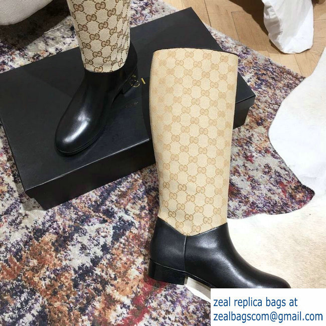 Gucci Feline Head and Double G Leather Knee Boots 549678 Beige 2018 - Click Image to Close