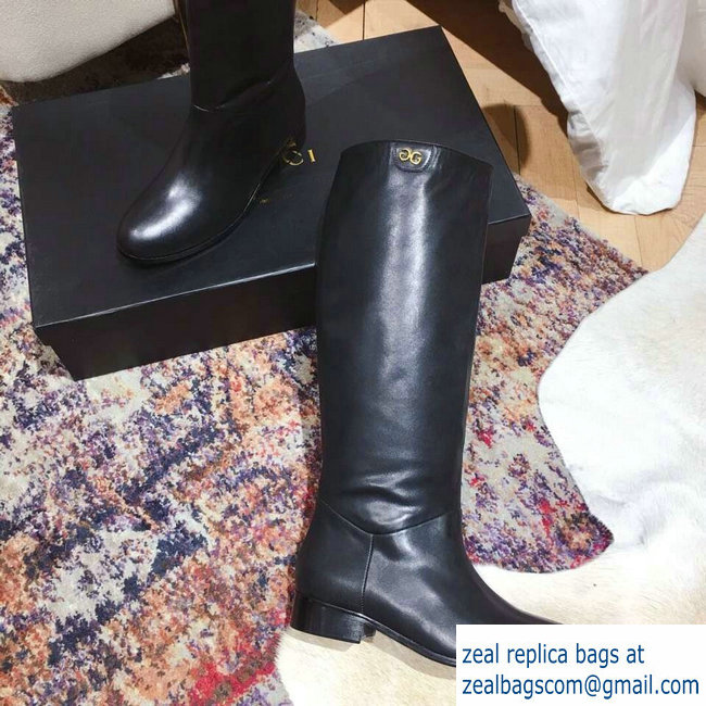 Gucci Feline Head and Double G Leather Knee Boots 549678 Black 2018 - Click Image to Close