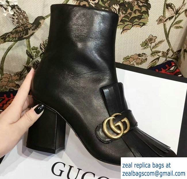 Gucci Fringe and Double G Leather Ankle Boots Black 2018 - Click Image to Close