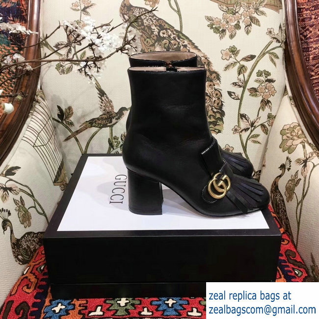 Gucci Fringe and Double G Leather Ankle Boots Black 2018 - Click Image to Close