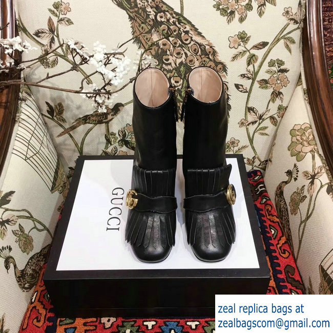 Gucci Fringe and Double G Leather Ankle Boots Black 2018