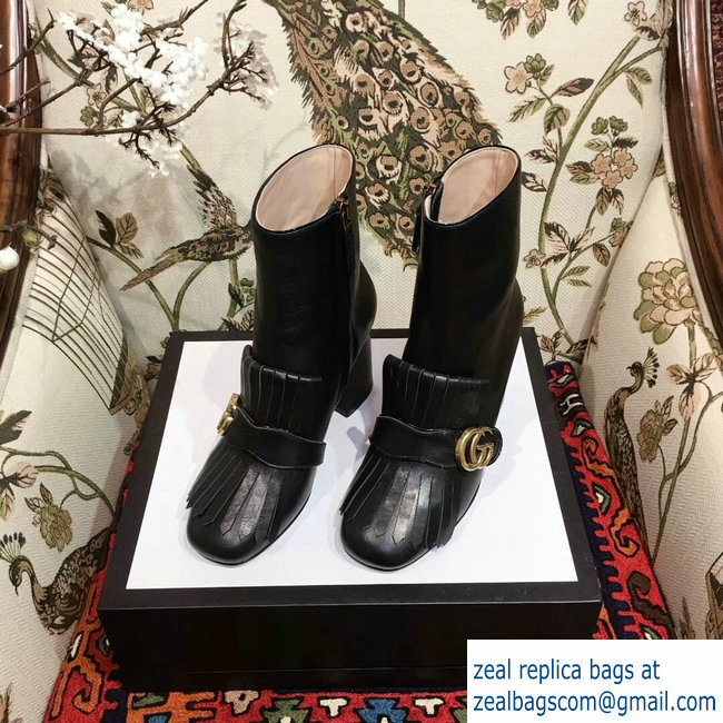 Gucci Fringe and Double G Leather Ankle Boots Black 2018 - Click Image to Close