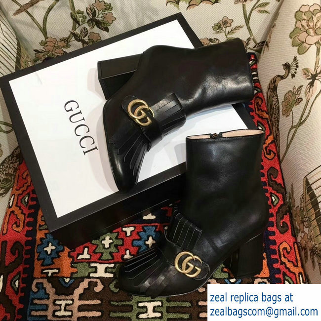 Gucci Fringe and Double G Leather Ankle Boots Black 2018 - Click Image to Close