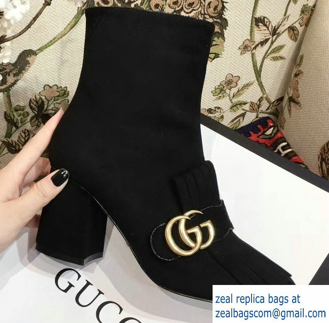 Gucci Fringe and Double G Suede Ankle Boots Black 2018 - Click Image to Close