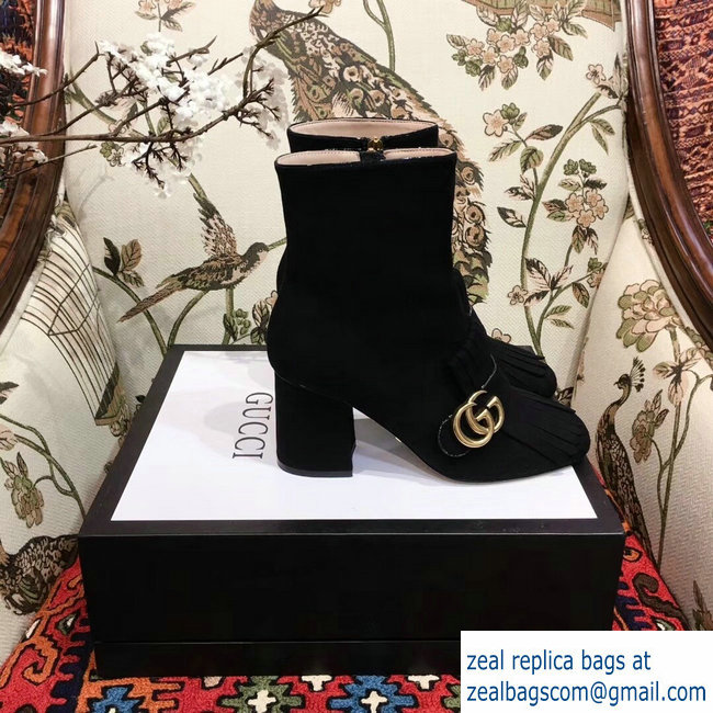 Gucci Fringe and Double G Suede Ankle Boots Black 2018 - Click Image to Close