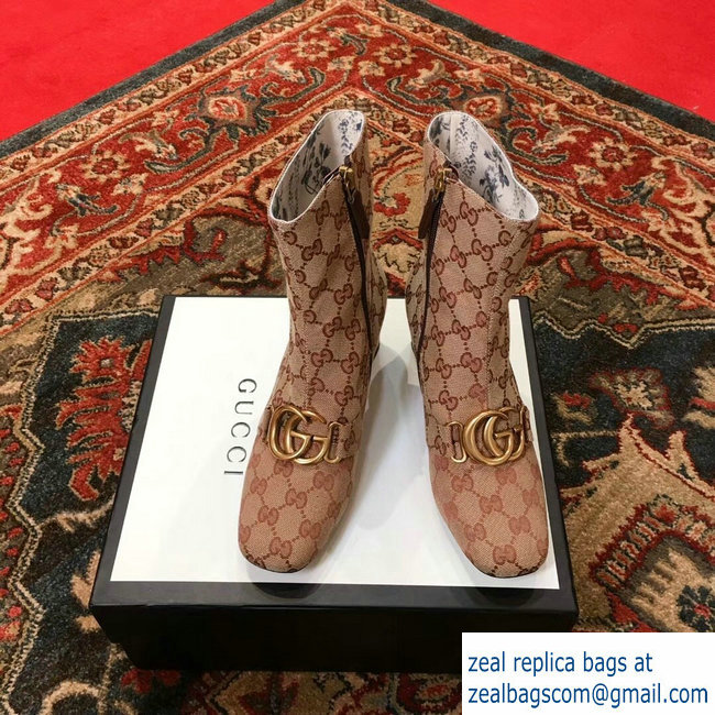 Gucci GG Canvas Ankle Boots 525332 Beige with Double G 2018
