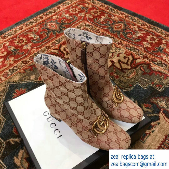 Gucci GG Canvas Ankle Boots 525332 Beige with Double G 2018