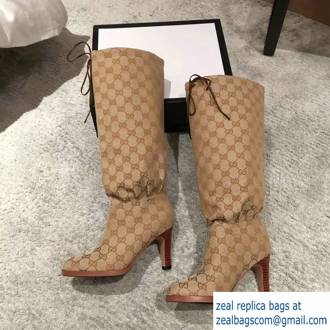 Gucci GG Canvas Mid-Heel Boots Beige 2018 - Click Image to Close