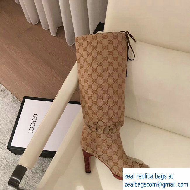 Gucci GG Canvas Mid-Heel Boots Beige 2018