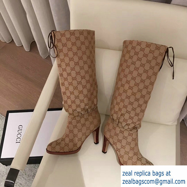 Gucci GG Canvas Mid-Heel Boots Beige 2018 - Click Image to Close