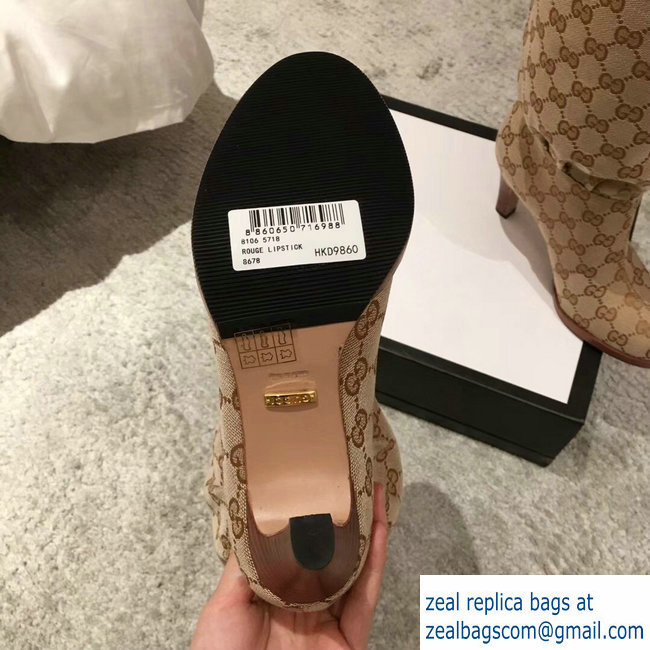 Gucci GG Canvas Mid-Heel Boots Beige 2018