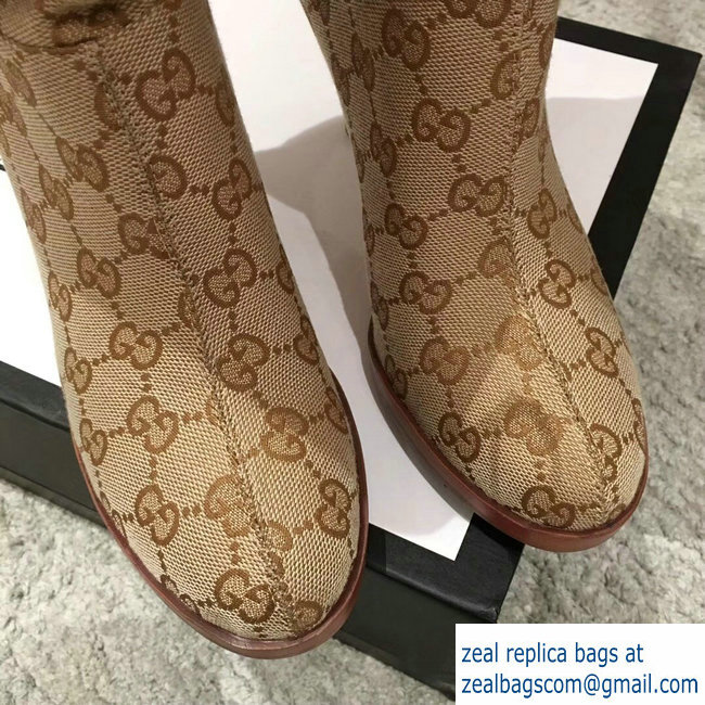 Gucci GG Canvas Mid-Heel Boots Beige 2018