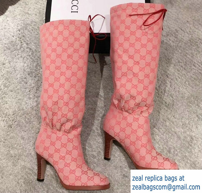 Gucci GG Canvas Mid-Heel Boots Pink 2018 - Click Image to Close