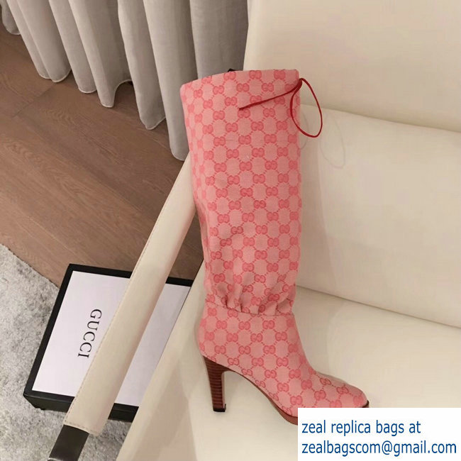 Gucci GG Canvas Mid-Heel Boots Pink 2018 - Click Image to Close