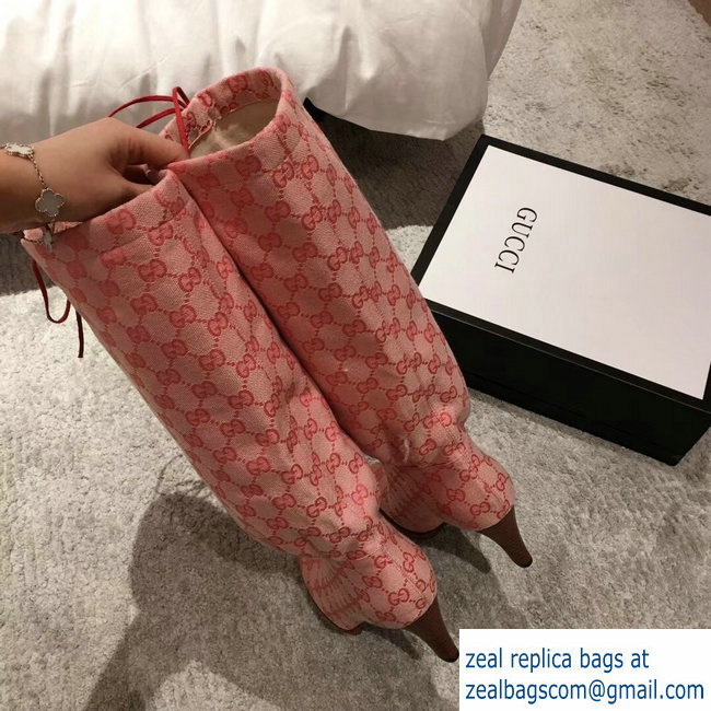 Gucci GG Canvas Mid-Heel Boots Pink 2018