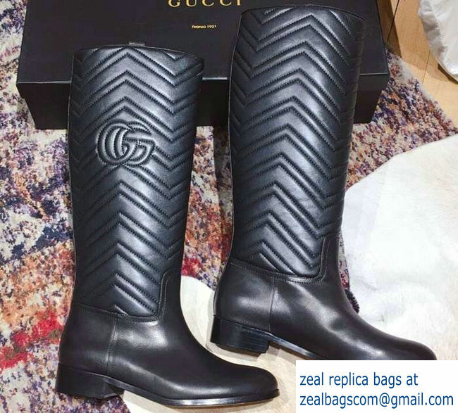 Gucci GG Matelasse Chevron and Heart Leather High Boots Black 2018 - Click Image to Close