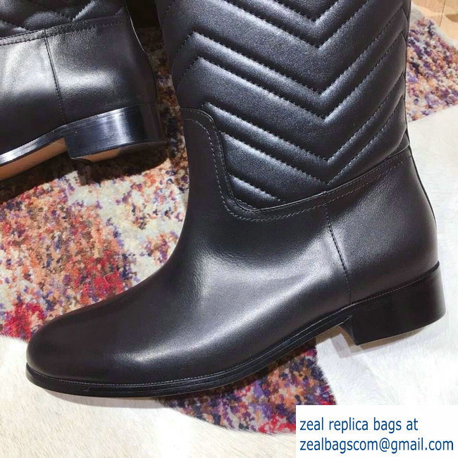 Gucci GG Matelasse Chevron and Heart Leather High Boots Black 2018