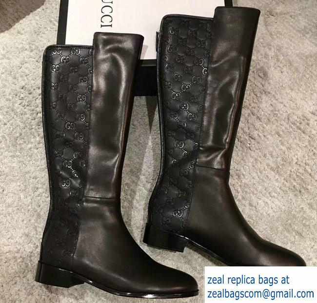 Gucci GG and Leather High Boots Black 2018 - Click Image to Close