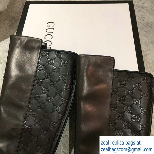 Gucci GG and Leather High Boots Black 2018 - Click Image to Close