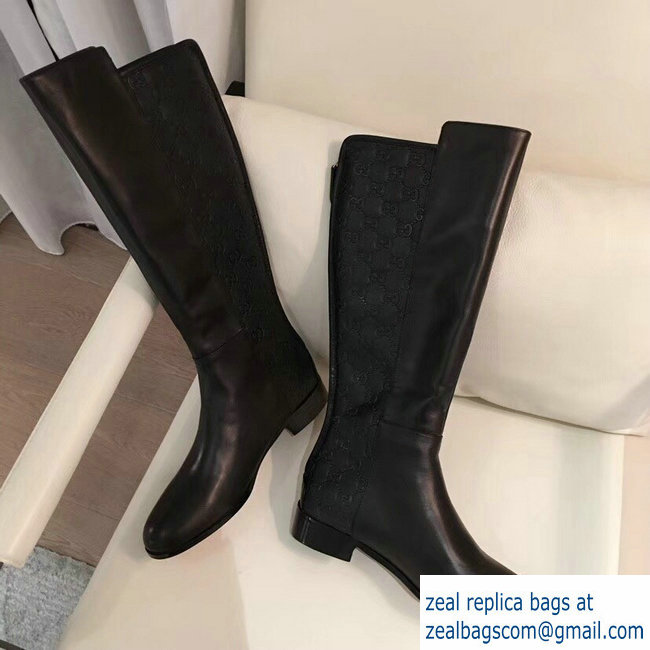 Gucci GG and Leather High Boots Black 2018