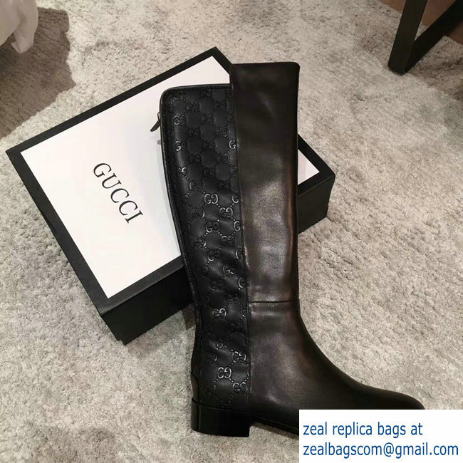 Gucci GG and Leather High Boots Black 2018 - Click Image to Close