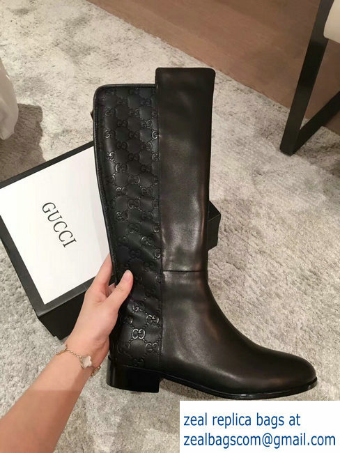 Gucci GG and Leather High Boots Black 2018 - Click Image to Close