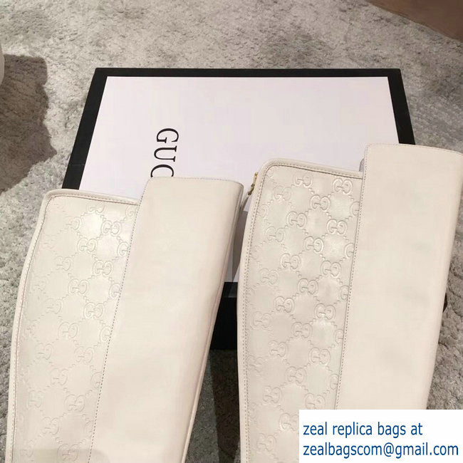 Gucci GG and Leather High Boots Creamy 2018