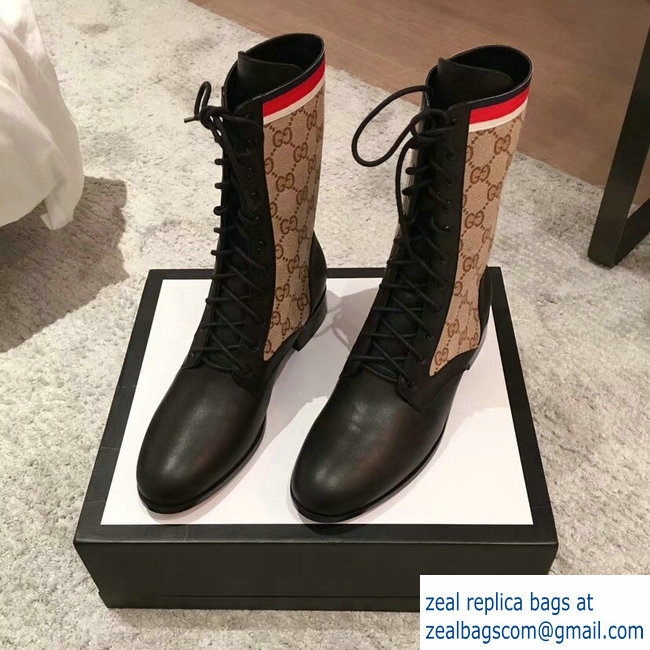 Gucci GG and Leather Lace-Up Boots Black 2018 - Click Image to Close