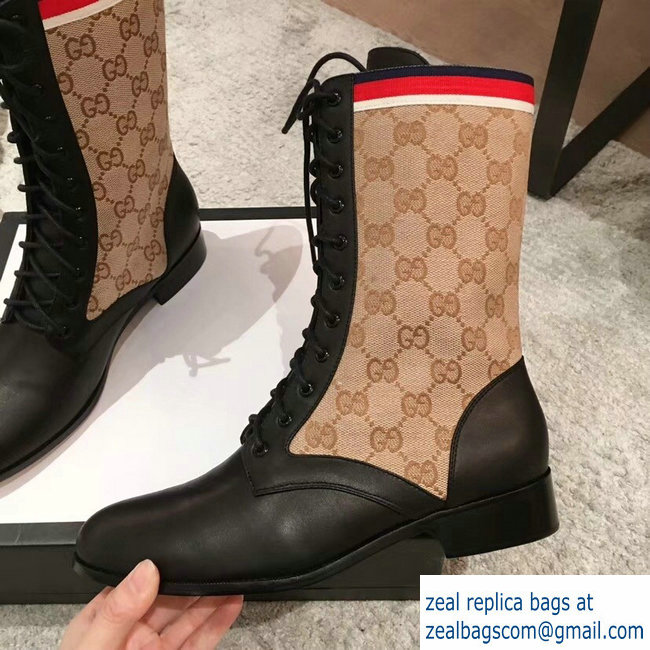 Gucci GG and Leather Lace-Up Boots Black 2018 - Click Image to Close