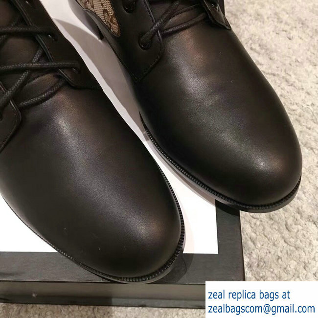 Gucci GG and Leather Lace-Up Boots Black 2018