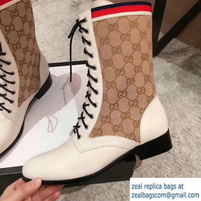 Gucci GG and Leather Lace-Up Boots White 2018 - Click Image to Close