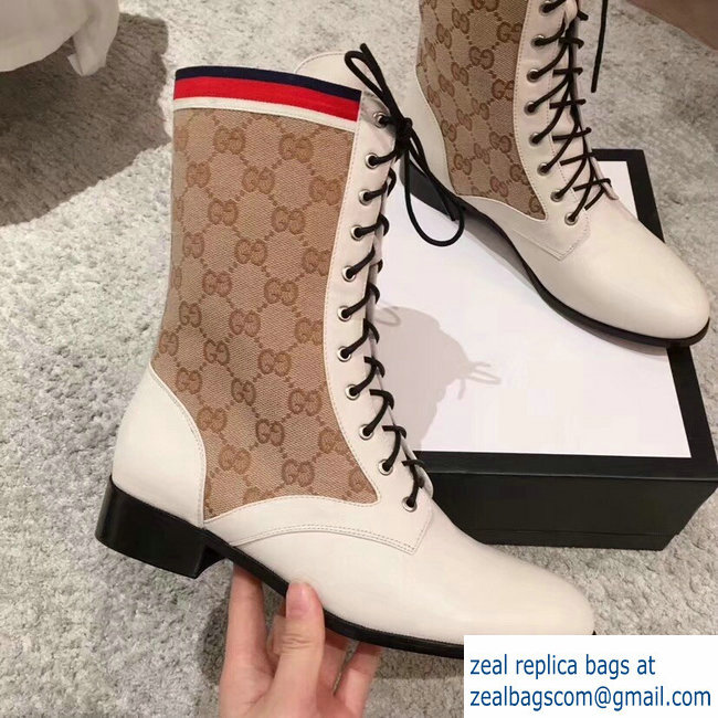 Gucci GG and Leather Lace-Up Boots White 2018 - Click Image to Close