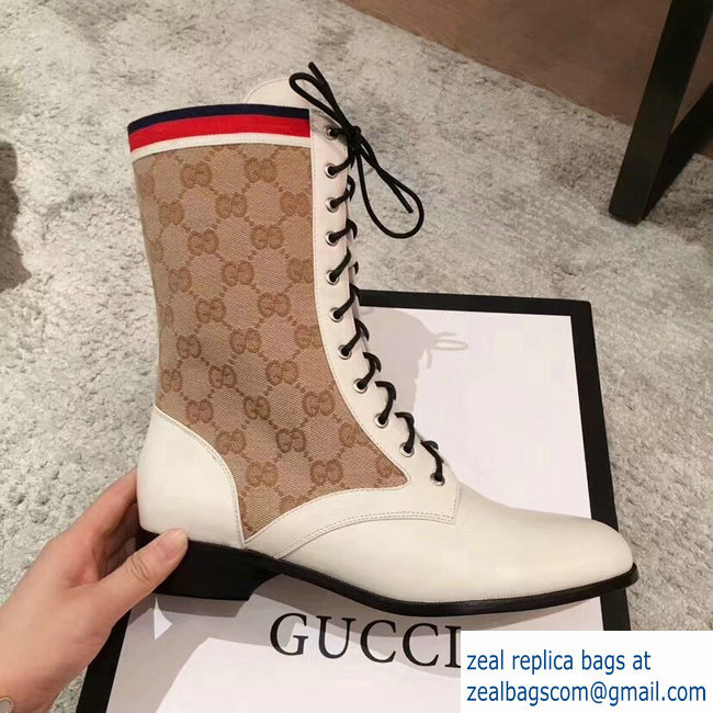 Gucci GG and Leather Lace-Up Boots White 2018 - Click Image to Close