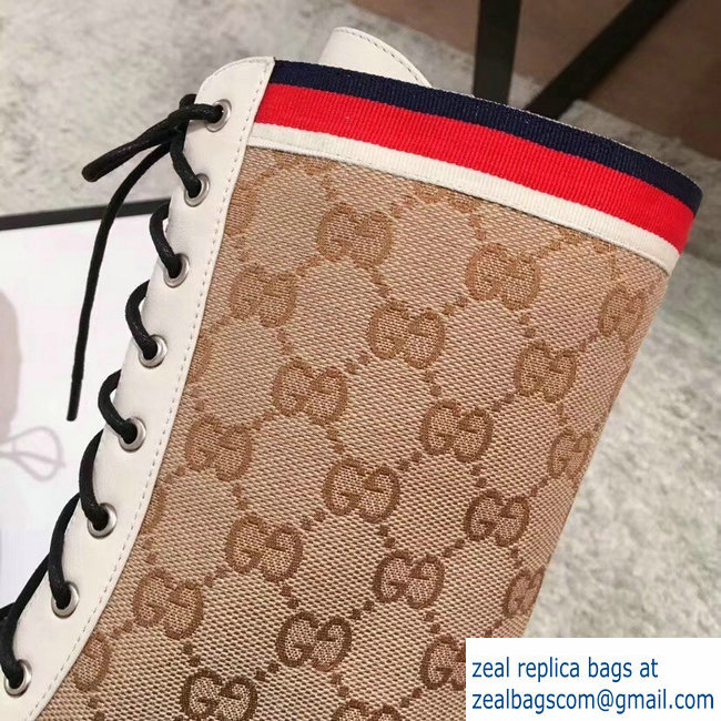 Gucci GG and Leather Lace-Up Boots White 2018