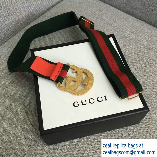 Gucci Green/Red Web Elastic Belt With Torchon Double G Buckle 2018 - Click Image to Close