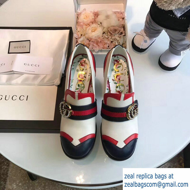 Gucci Heel 12cm Platform 6cm Pearl GG Web Pumps White 2018