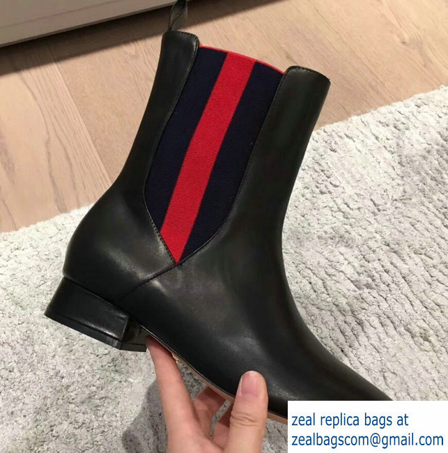 Gucci Heel 2.5cm Web Leather Ankle Boots Black 2018 - Click Image to Close